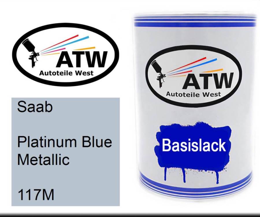 Saab, Platinum Blue Metallic, 117M: 500ml Lackdose, von ATW Autoteile West.